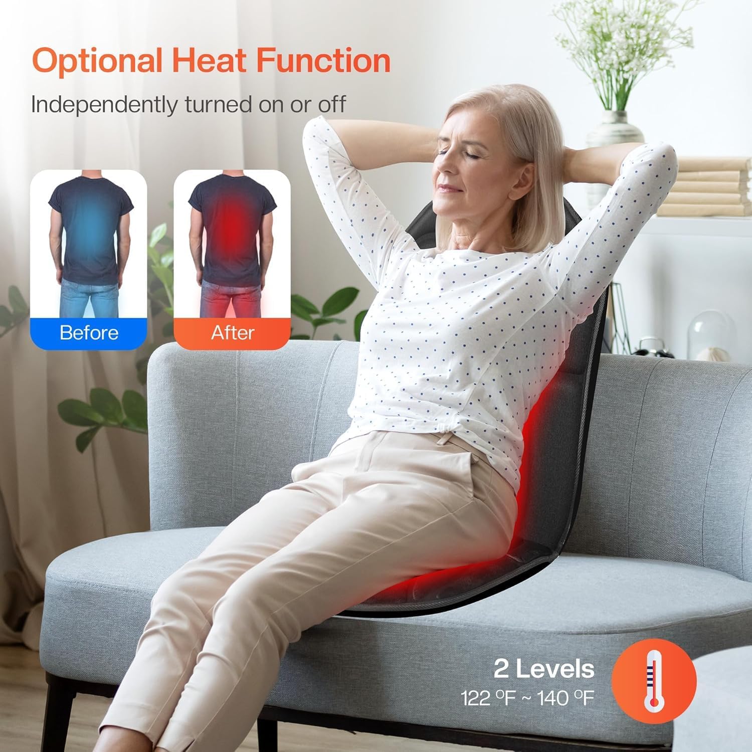 CuPiLo back massager control panel with heat and mode settings