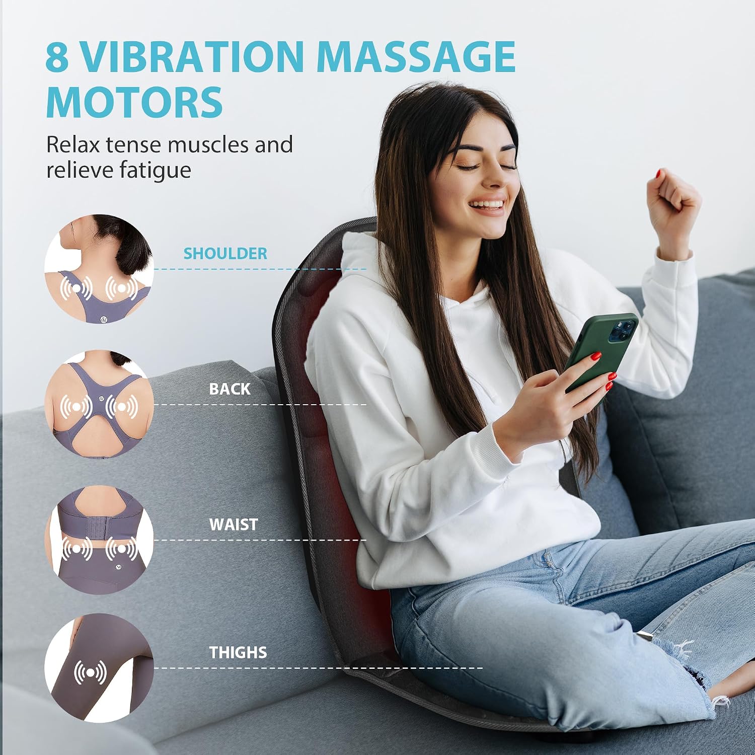 CuPiLo back massager showing 4 vibration massage zones