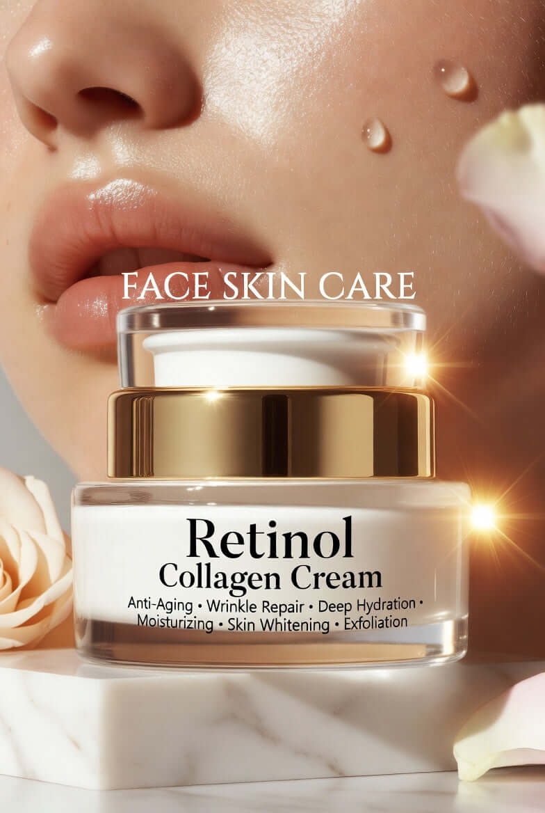 Retinol collagen face cream jar for anti-aging and hydration